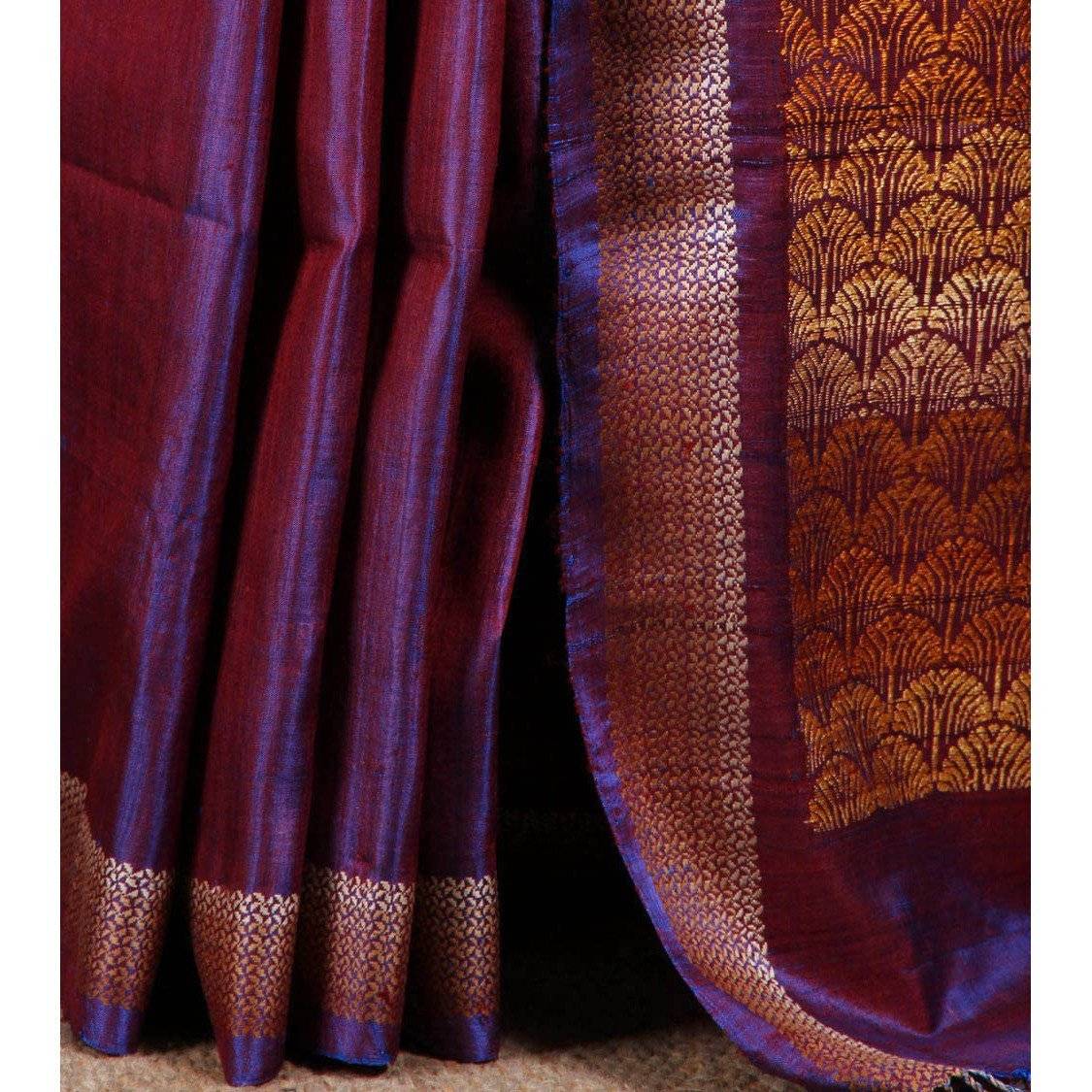 Purple Tussar Silk Saree