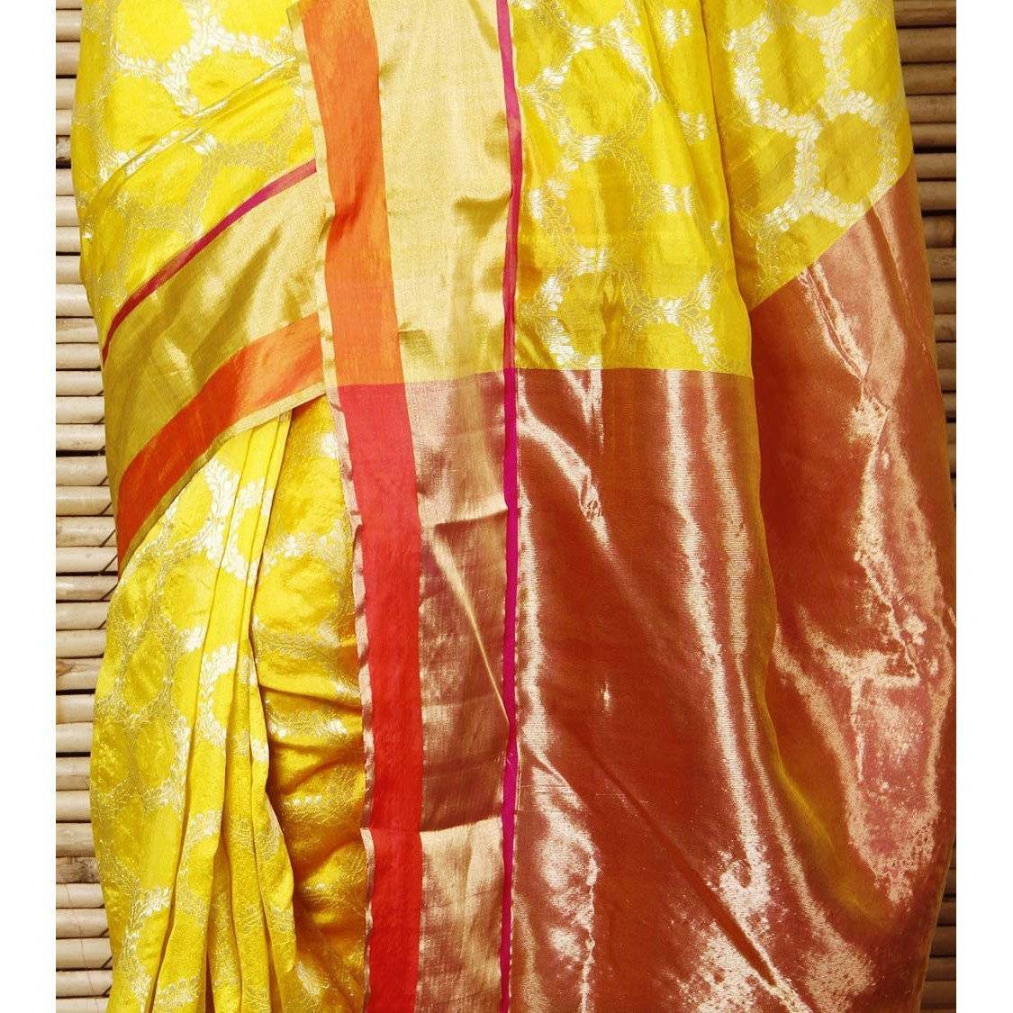 Yellow Silk Zari Jaal Chanderi Saree