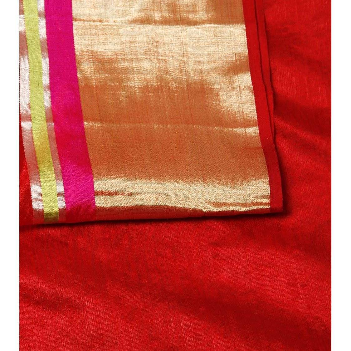 Red Silk Zari Stripes And Border & Skirt Pattern Chanderi Saree
