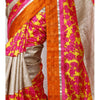 Grey & Orange Muga Silk Saree with Banarasi Silk Border