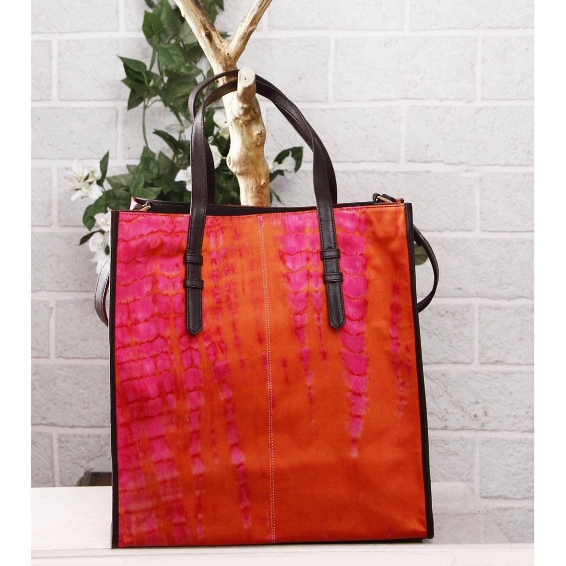 Orange & Pink Tie Dyed Cotton Tote Bag