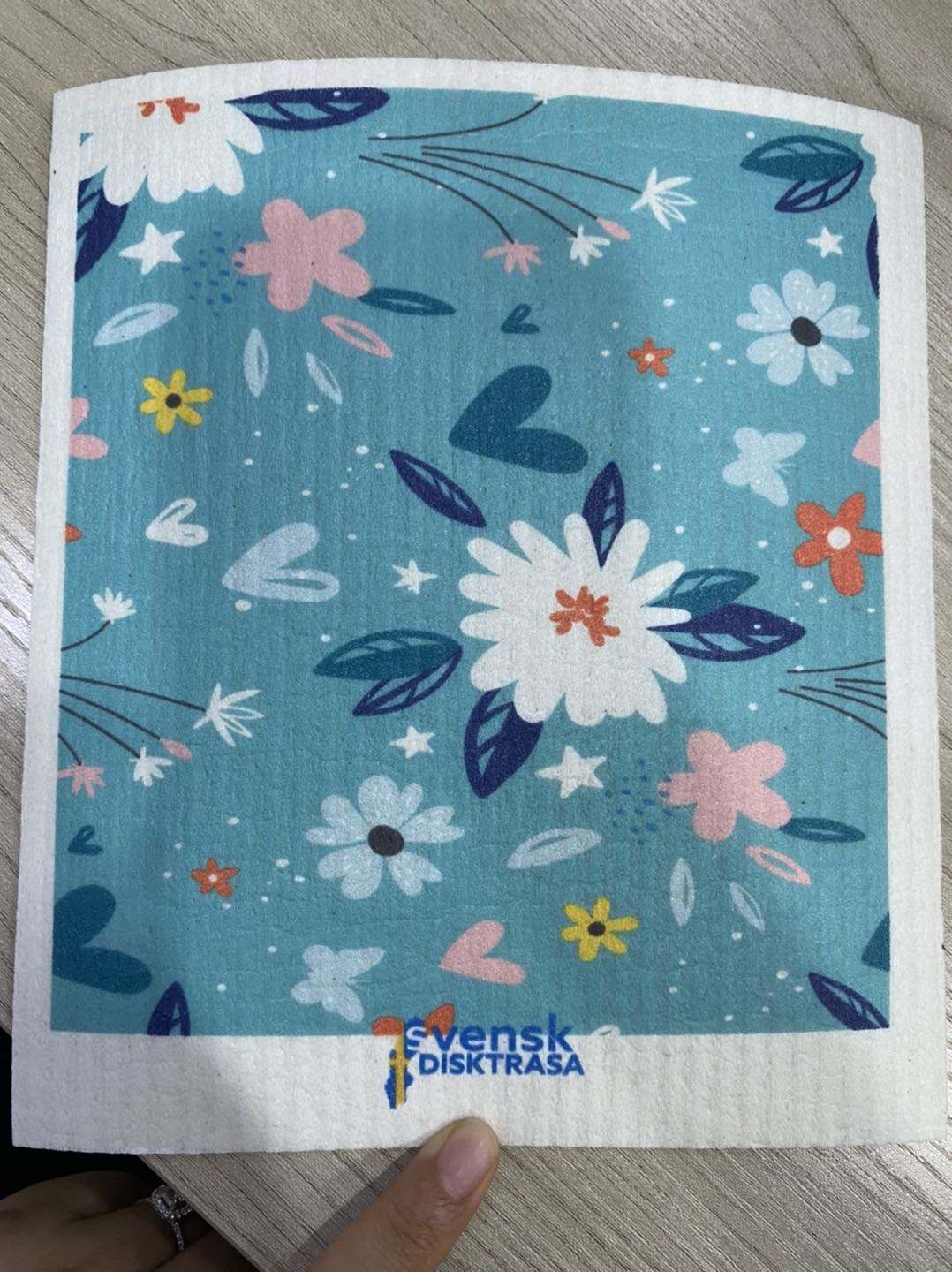 Spring Flowers on Blue Swedish Dishcloth