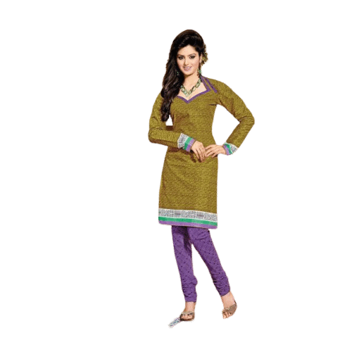 Mahendi and Purple Cotton Salwar Kameez Dress Material