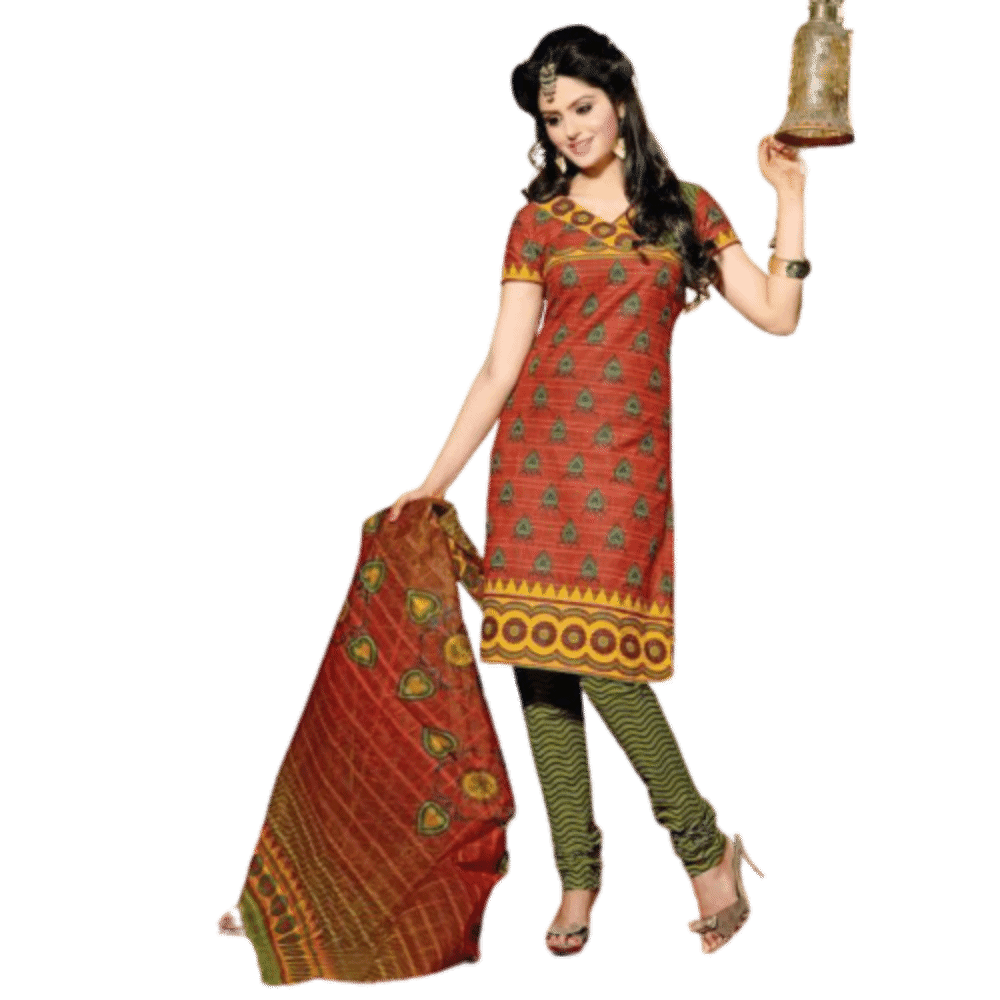 Orange and Light Parrot Cotton Salwar Kameez Dress material