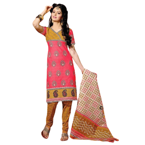 Pitch and Light Yellow Cotton printed Salwar Kameez Dress Material