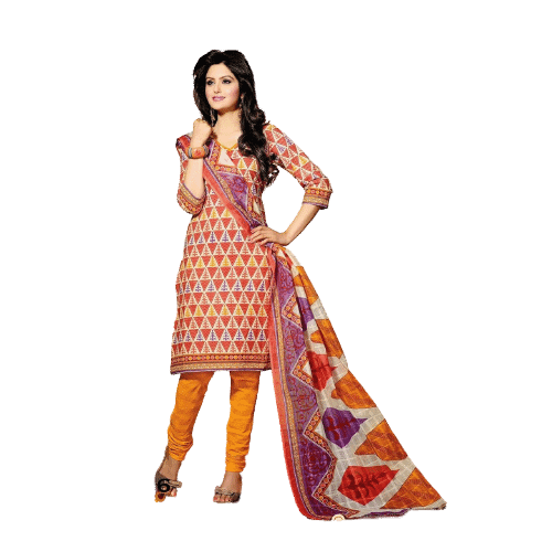 Orange and Light Yellow Cotton Printed Salwar Kameez Dress Material
