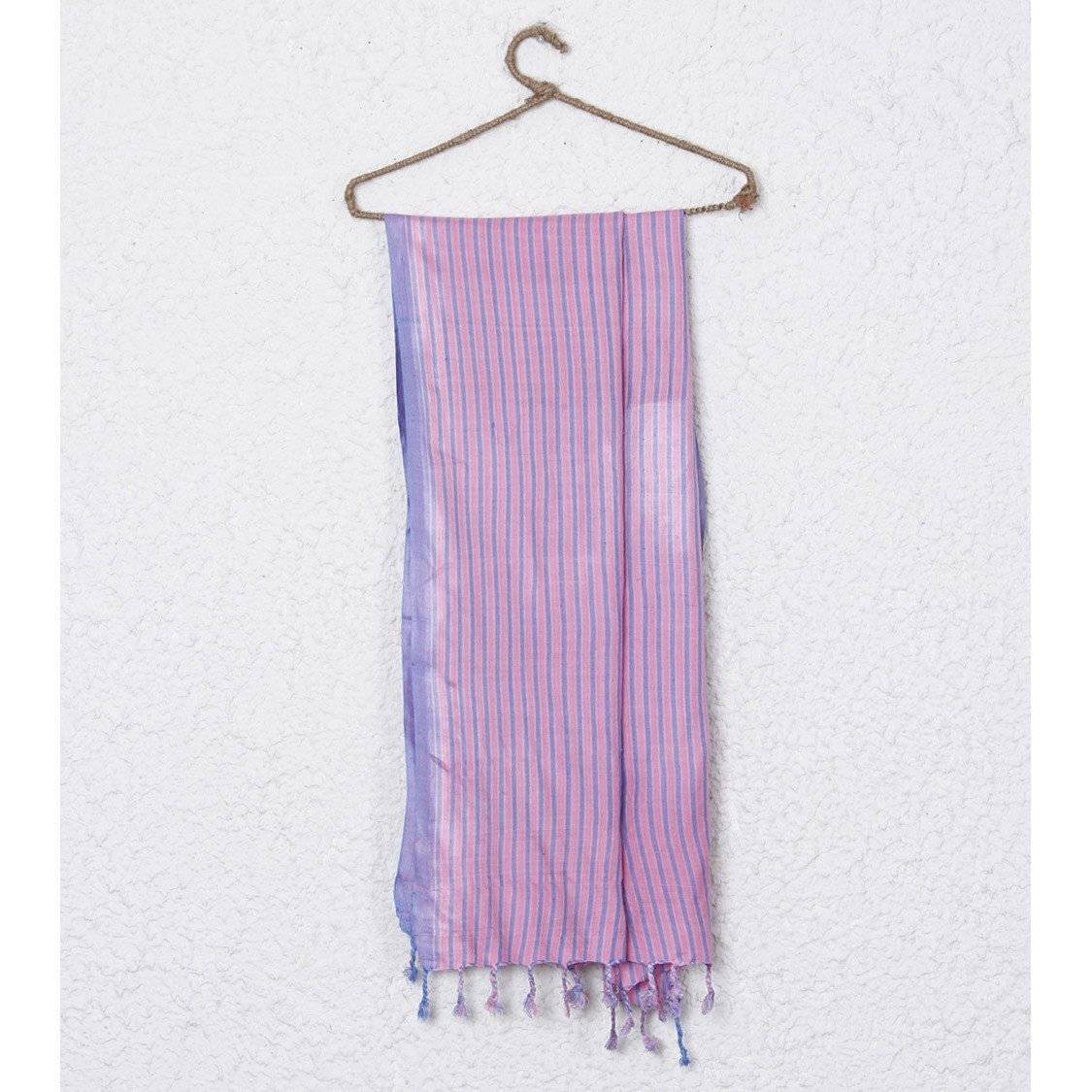 Indian Artizans - Pink with Blue Stripes Silk Dupattas