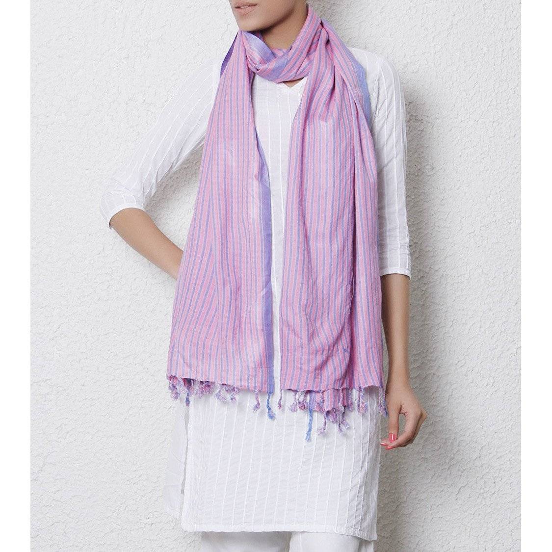 Indian Artizans - Pink with Blue Stripes Silk Dupattas