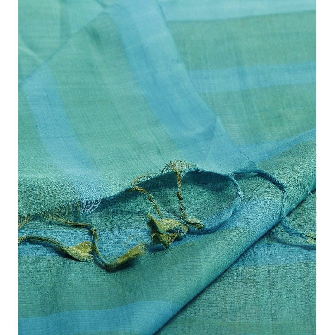 Blue & Green Chequered Mangalgiri Cotton Saree