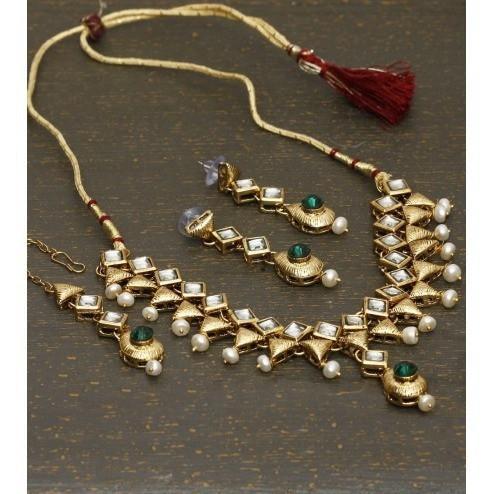 Golden Stone Embellished Necklace Set