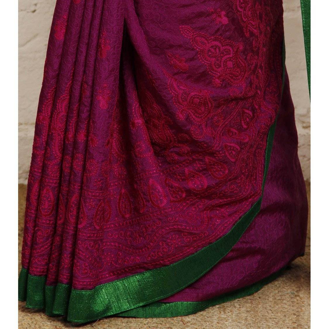 Purple Silk Saree with Embroidery