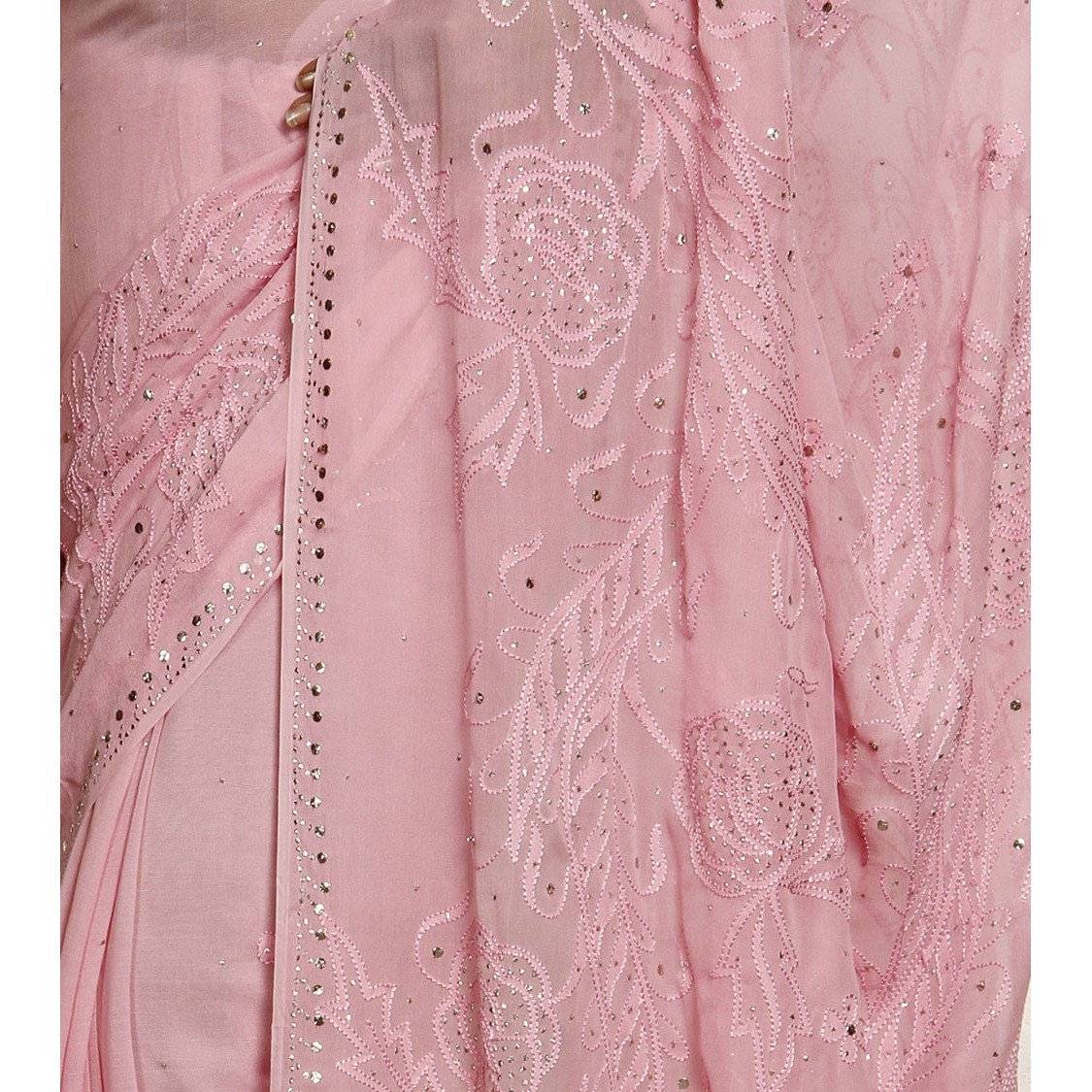 Pink Georgette Saree with Chikankari (100000035317)