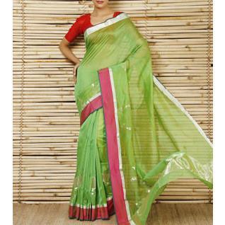 Green Chanderi Cotton Silk Saree with Zari Work
