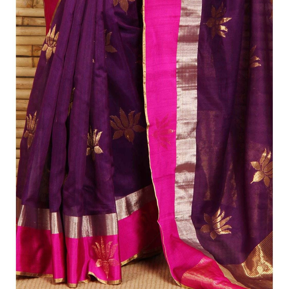 Purple Chanderi Cotton Silk Saree with Zari Work