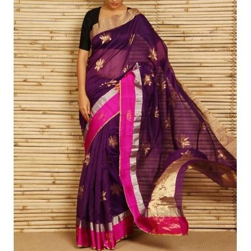 Purple Chanderi Cotton Silk Saree with Zari Work