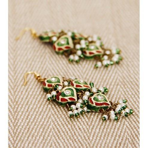 Green and Red Earrings with Lakh Work (100000061595)