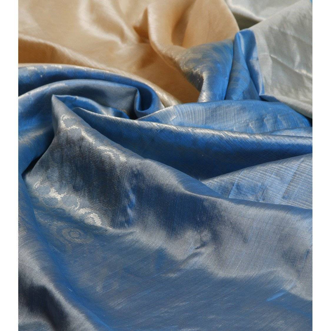 Handwoven Cream and Blue Silk Saree
