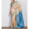 Load image into Gallery viewer, Handwoven Cream and Blue Silk Saree