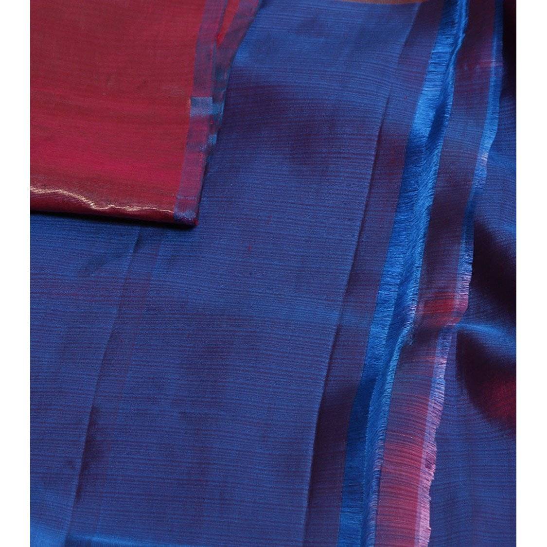 Handwoven Pink and Blue Silk Saree