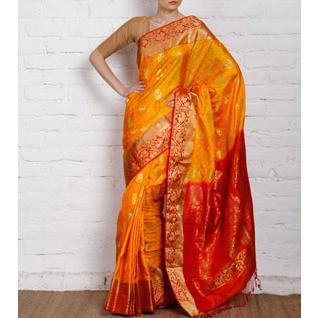 Handwoven Yellow and Orange Silk Saree