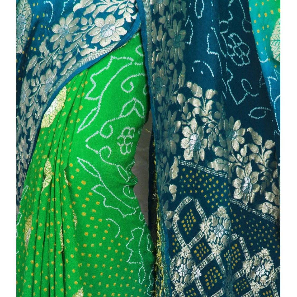 Blue & Green Bandhej Banarasi Georgette Saree