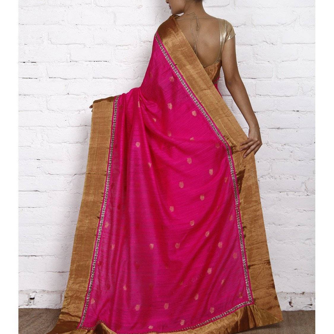 Pink Handwoven Tussar Silk Saree