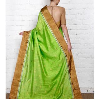 Green Handwoven Tussar Silk Saree