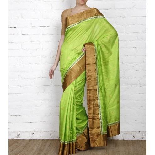 Green Handwoven Tussar Silk Saree