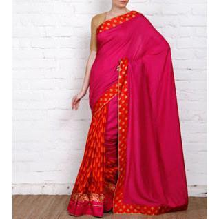 Pink Tussar & Muga Silk Sarees with Banarasi Brocade Patch