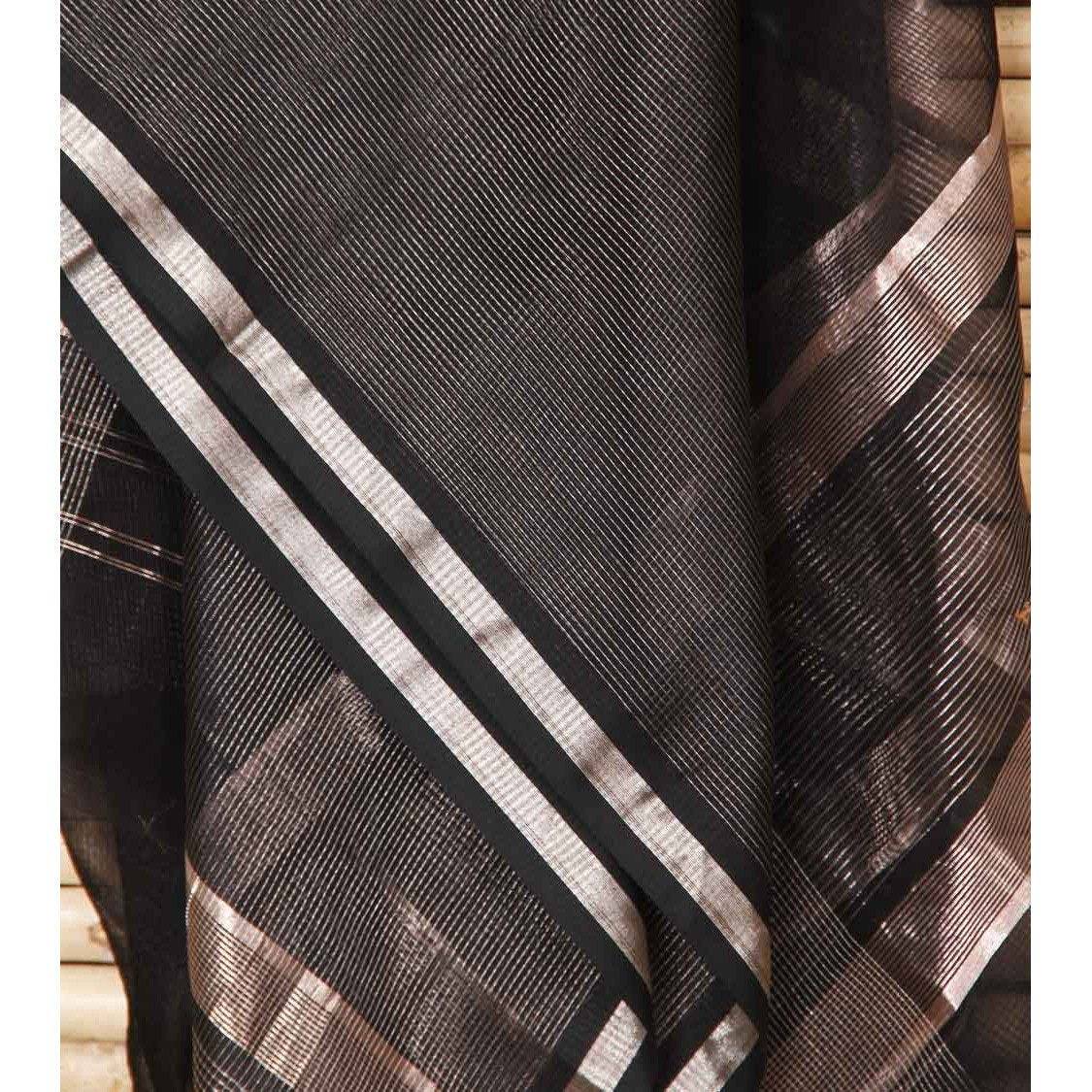 Black & Silver Cotton Silk Maheshwari Dupatta