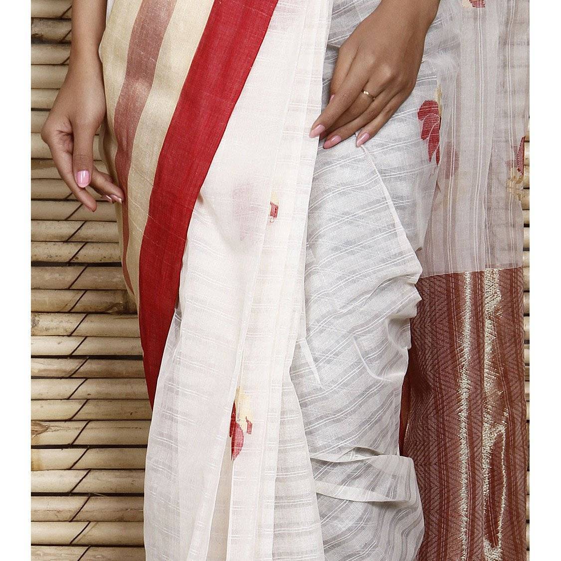 Off White Bengal Handloom Cotton Saree