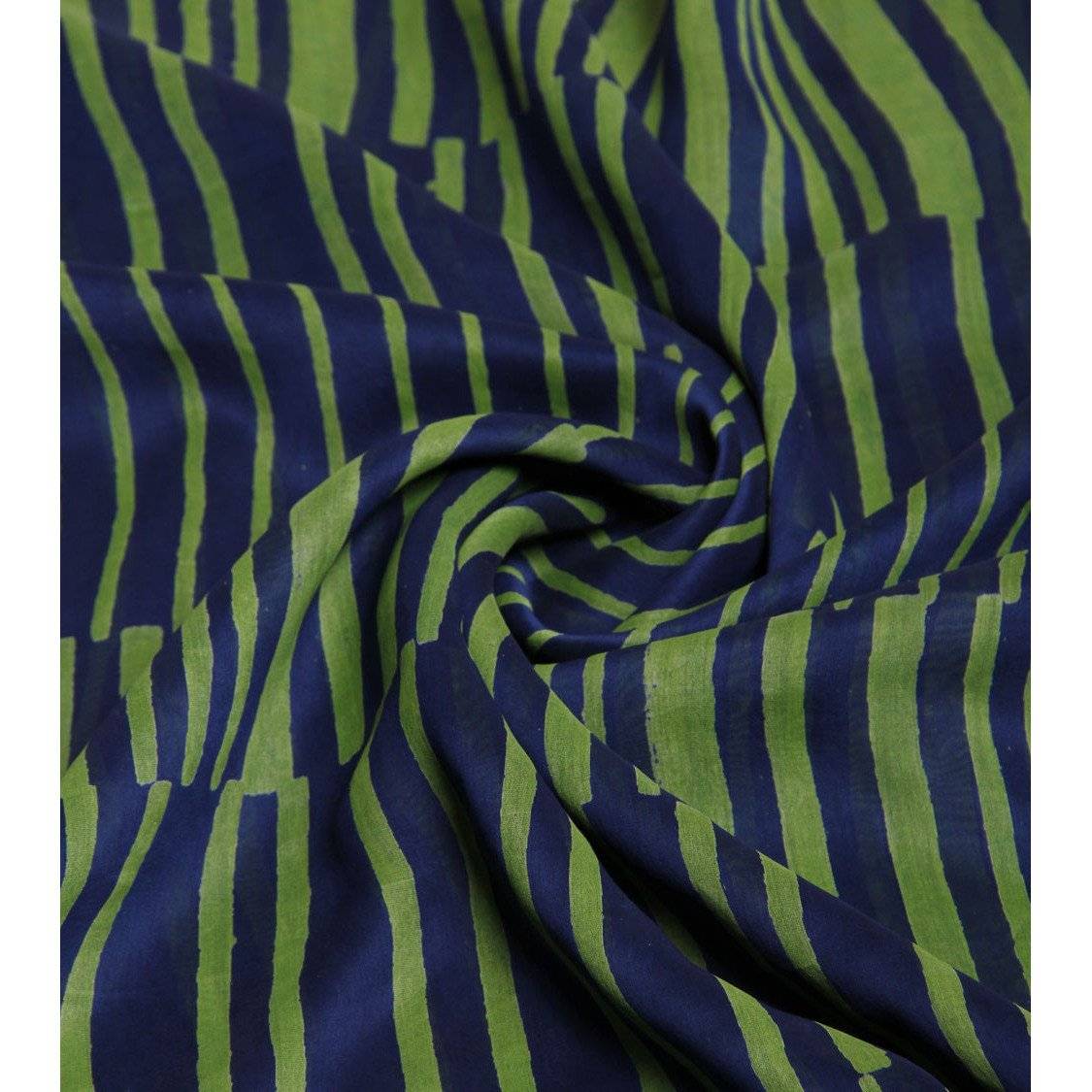 Green & Blue Block Printed Cotton Silk Dupatta