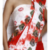 Red & White Tie Dyed & Block Printed Cotton Linen Saree