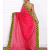 Pink Chanderi Saree with Green Block Printed Border