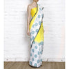 Yellow & White Dip Dyed Georgette Saree With Blue Block Print