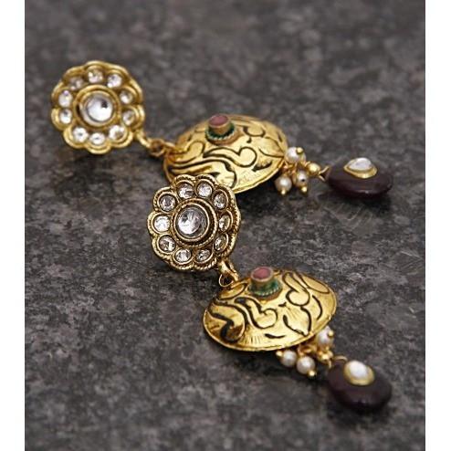 Gold Plated Ethnic Kundan Earrings (100000061666)