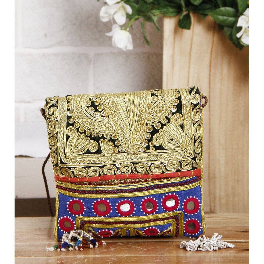 Blue & Black Embroidered Afghani Sling Bag