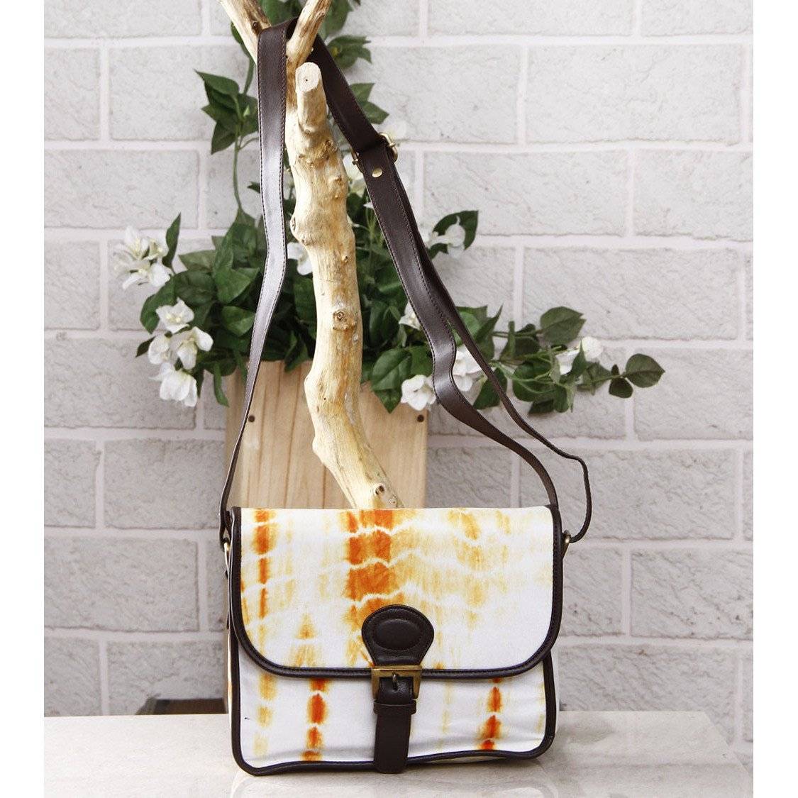 Yellow & White Tie Dyed Suede Sling Bag