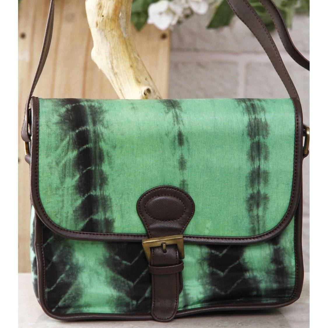 Green & Black Tie Dyed Suede Sling Bag (100000052937)