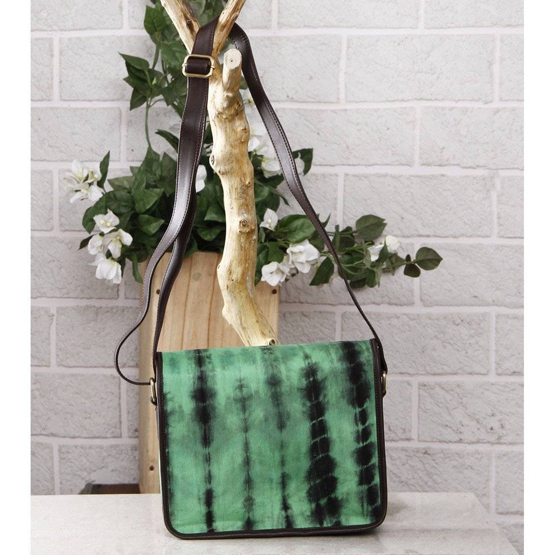 Green & Black Tie Dyed Suede Sling Bag (100000052937)