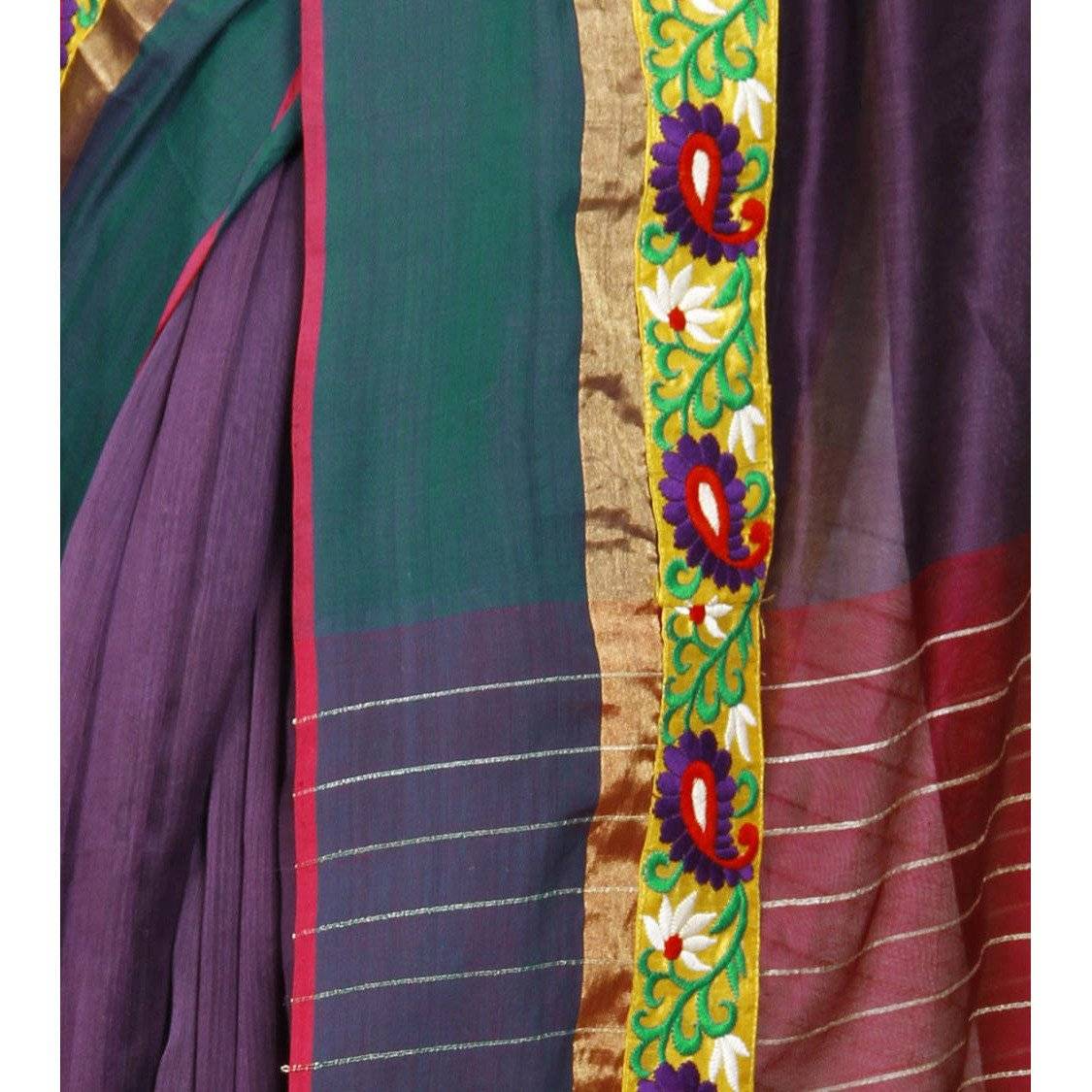Purple Handloom Cotton Silk Saree