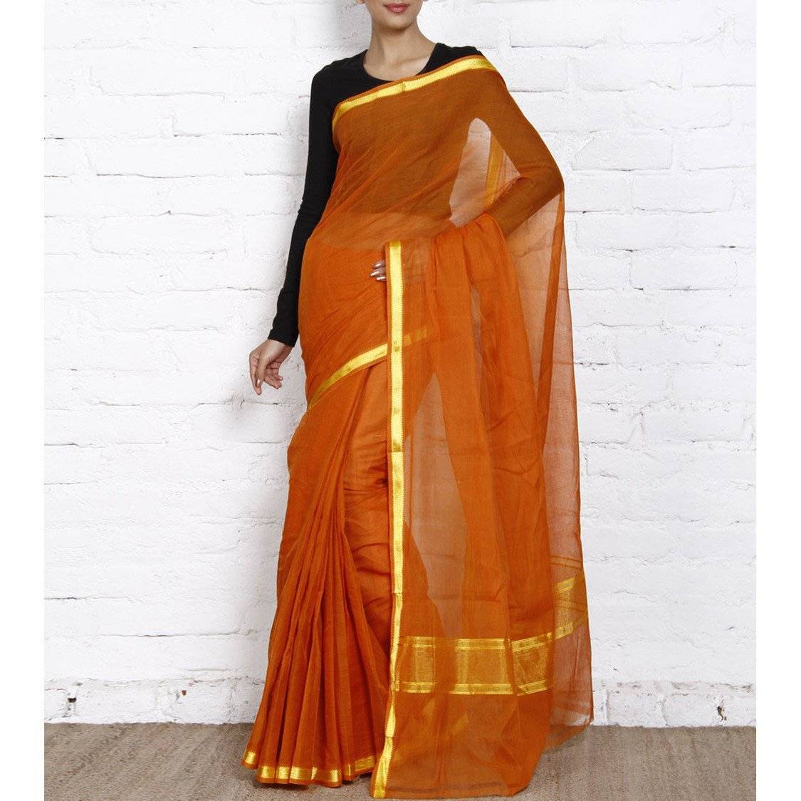 Orange Handloom Cotton Saree