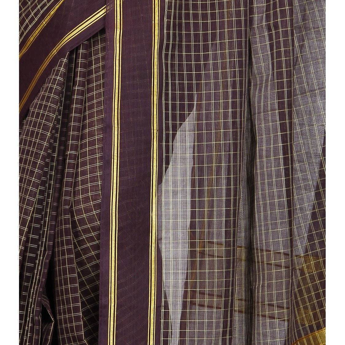 Purple Handloom Cotton Saree (100000055387)