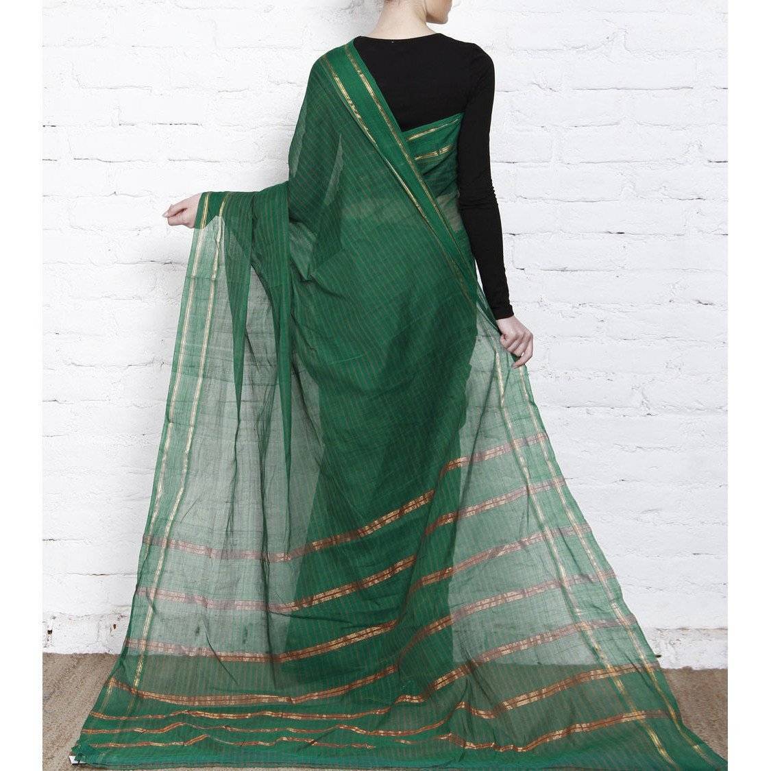 Dark Green Handloom Cotton Saree