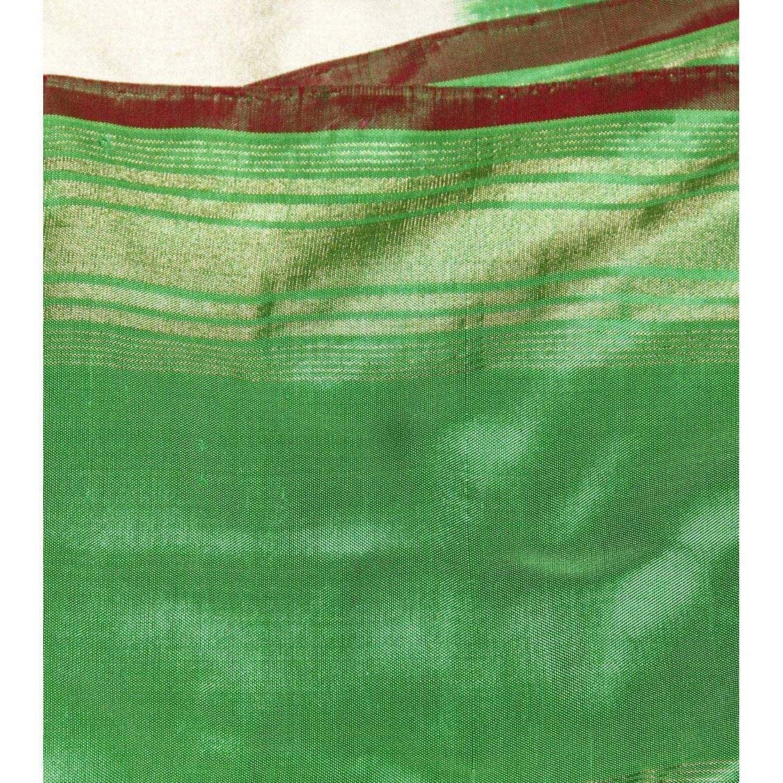 Beige & Green Handwoven Pochampally Silk Saree