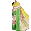 Beige & Green Handwoven Pochampally Silk Saree