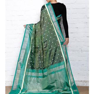 Green & Blue Handwoven Pochampally Silk Saree