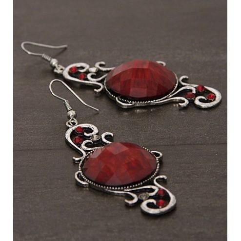 Silver and Red Embellished Earrings