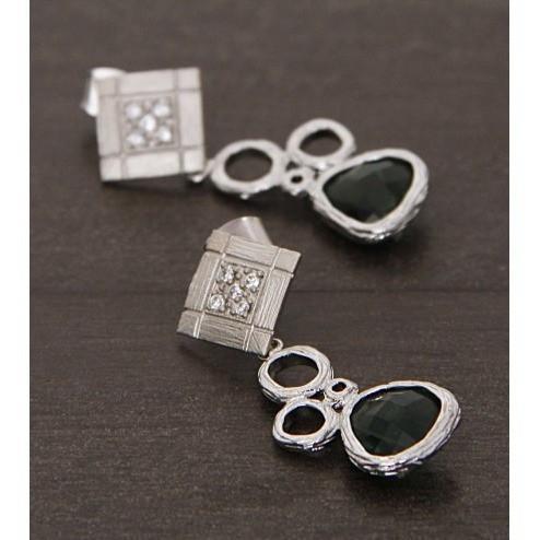 Silver and Green Embellished Earrings