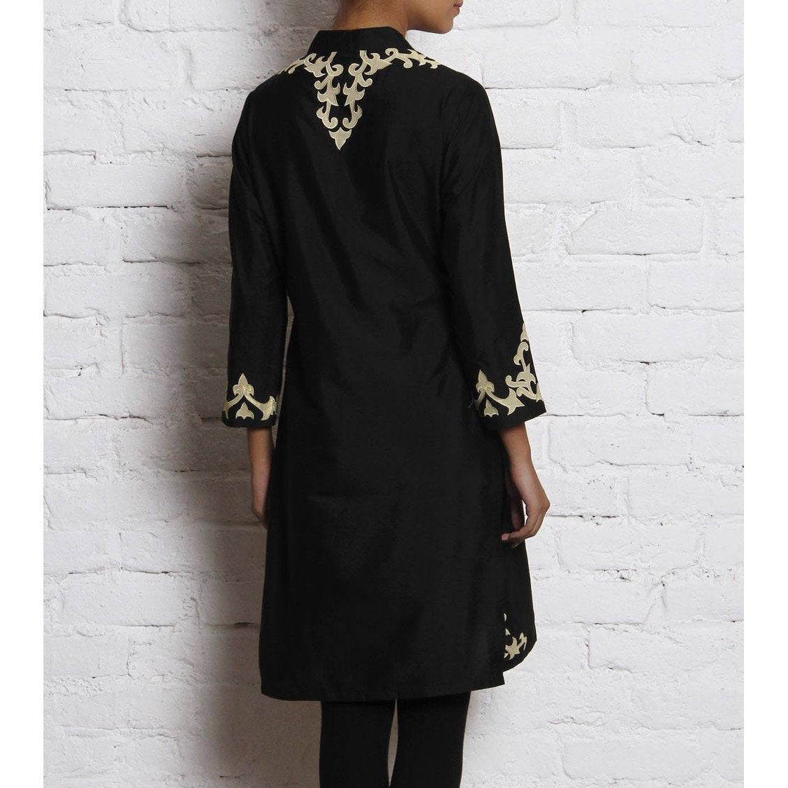 Black Embroidered Katan Silk Kurti